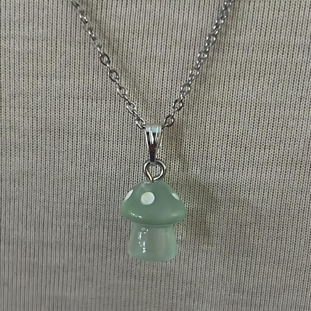 Mint Green Mushroom Pendant Necklace